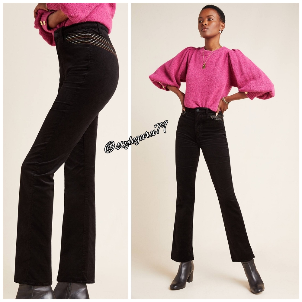 NWT, MOTHER The Hustler Velvet Bootcut Pants In Black